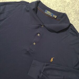 Polo Ralph Lauren Polo Shirt Mens 2XLT‎ Navy Blue Long Sleeve Soft Cotton